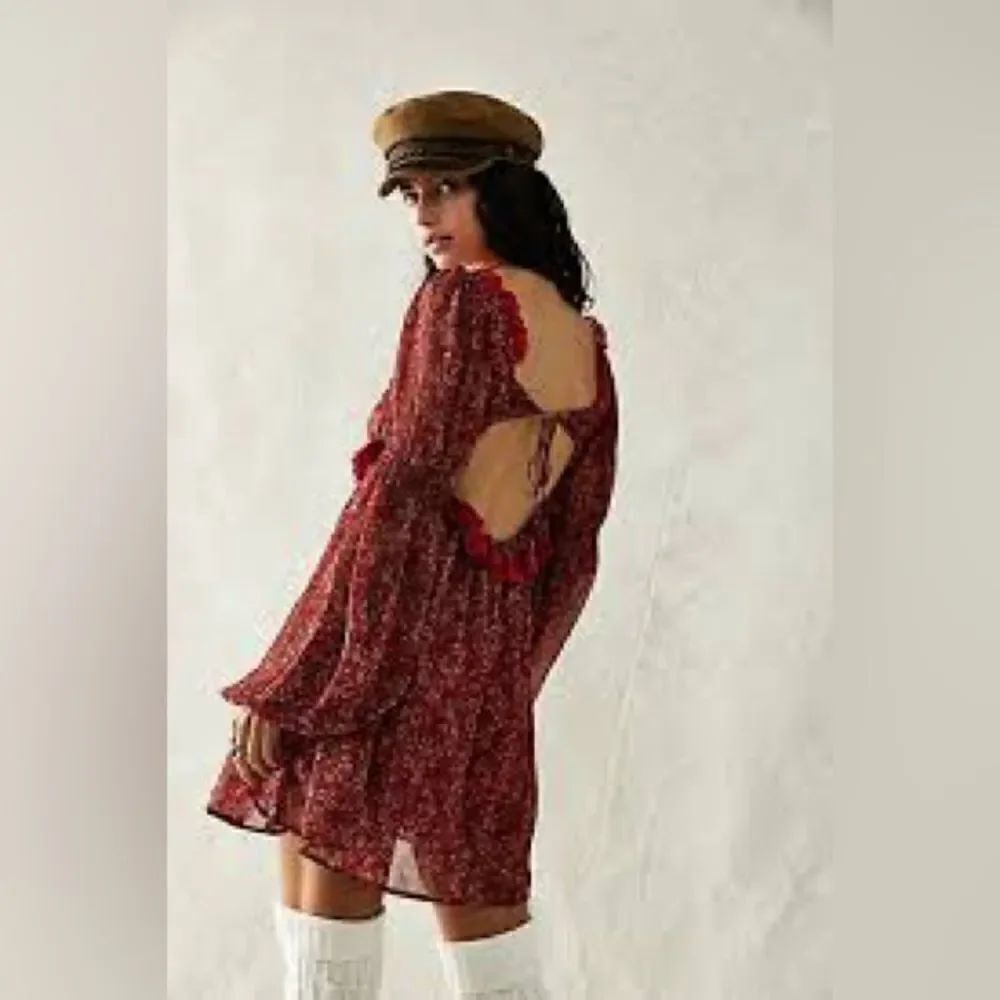 New Free People Pennie Printed Babydoll Lace Ruffles Mini Dress/ size S